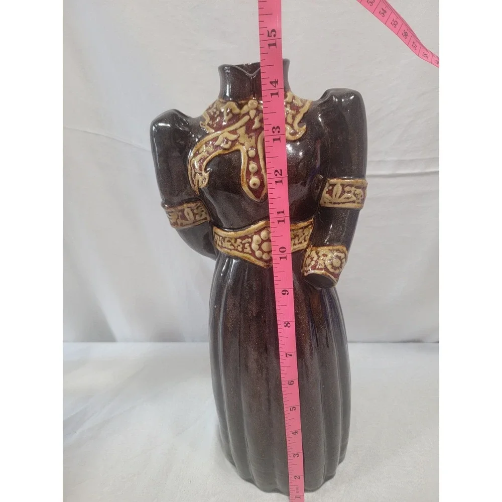 Vase Headless Dress Marked 75 19th Century Sparkle Brown Drip Glaze